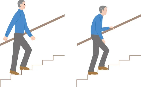 Elderly People Who Stairs Good Health Elderly People Who Suffering — стоковый вектор