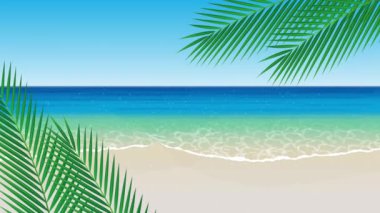 Tropikal plajları ve palmiyeleri gösteren yaprakların görüntü materyali 