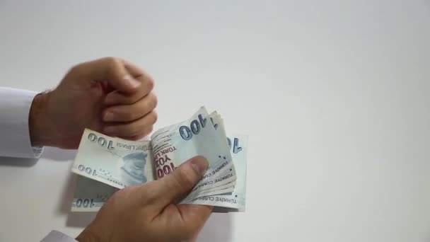 Counting Turkish Lira — Stock Video