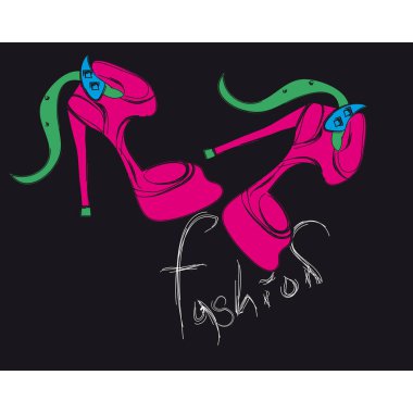 Siyah arka planda yüksek topuklu pembe ayakkabılar