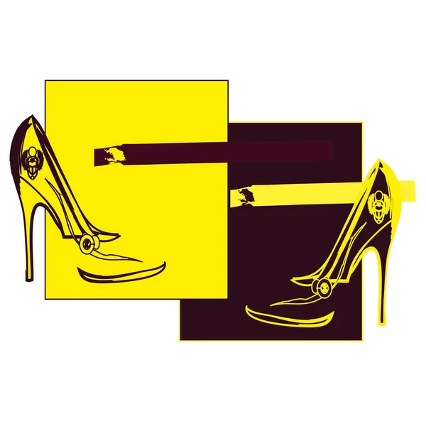 Zapatos Tacón Alto Amarillo Burdeos Dibujo Logo — Archivo Imágenes Vectoriales