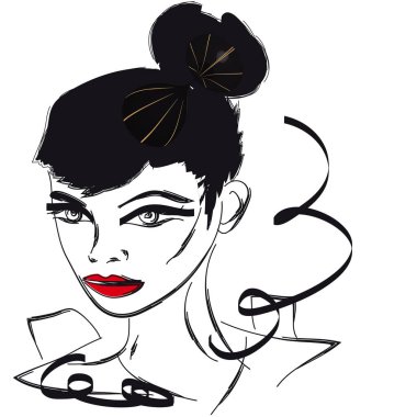 Yüksek saç stili ve gözlerinde retro makyaj okları olan bir model.