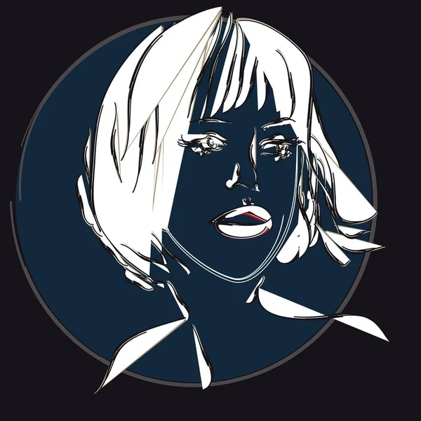 Face Girl Blue Black Background Vector Illustration — 스톡 벡터