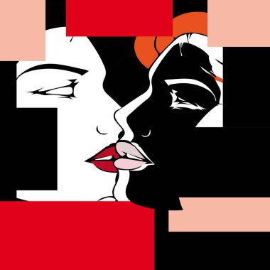 Avangard sanatı. Kadınlar, Öpücük, Aşk. Kübizm. Çağdaş trend vektör illüstrasyonu