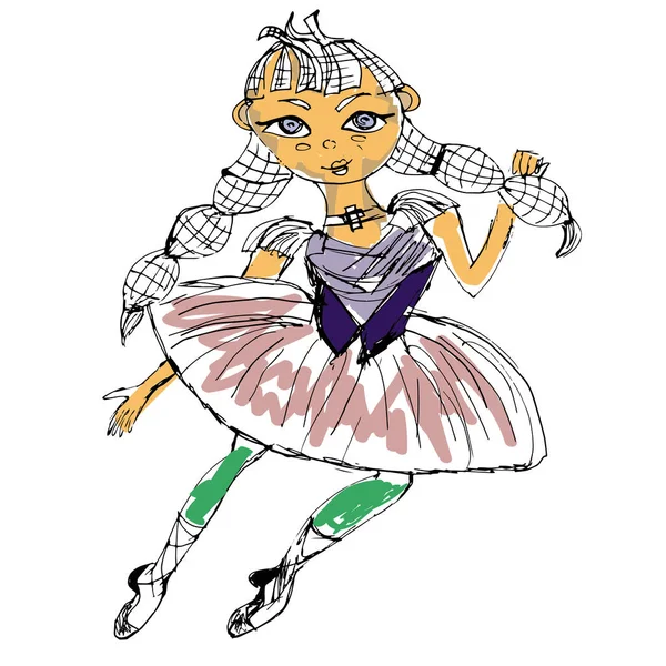 Pequena Bailarina Colorir Desenho Engraçado Desenho Animado —  Vetores de Stock