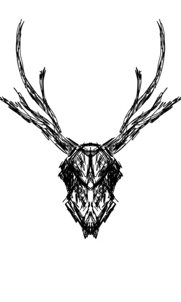 Deer Skull Tattoo Freehand Drawing Vector Abstract Contemporary Trendy Art — Vetor de Stock