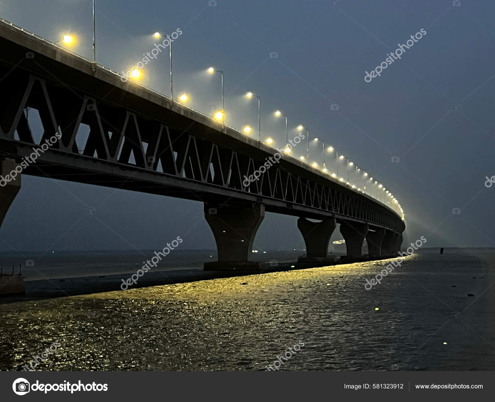 General View Padma Bridge Lighting Munshiganj Area Dhaka Bangladesh June Stock Editorial Photo