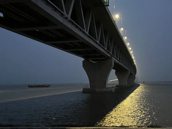 Общий Вид Освещения Моста Падма Районе Муншигандж Дхаке Бангладеш Июня — стоковое фото
