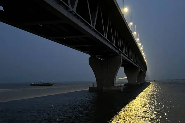 Vista General Iluminación Del Puente Padma Área Munshiganj Dhaka Bangladesh —  Fotos de Stock