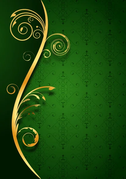 Fondo verde floral dorado — Vector de stock