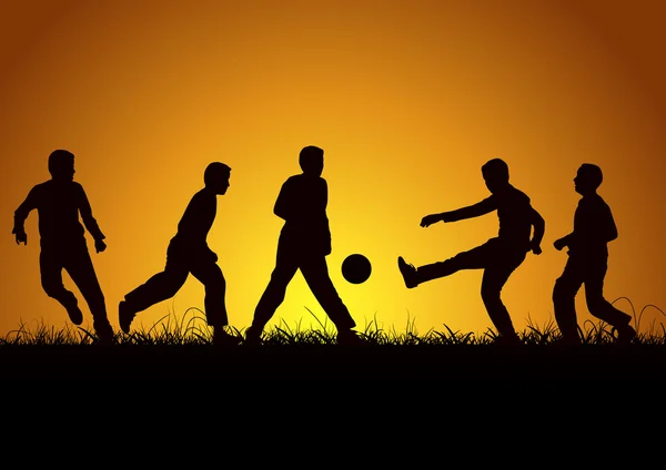 Cinq garçons et le football — Image vectorielle