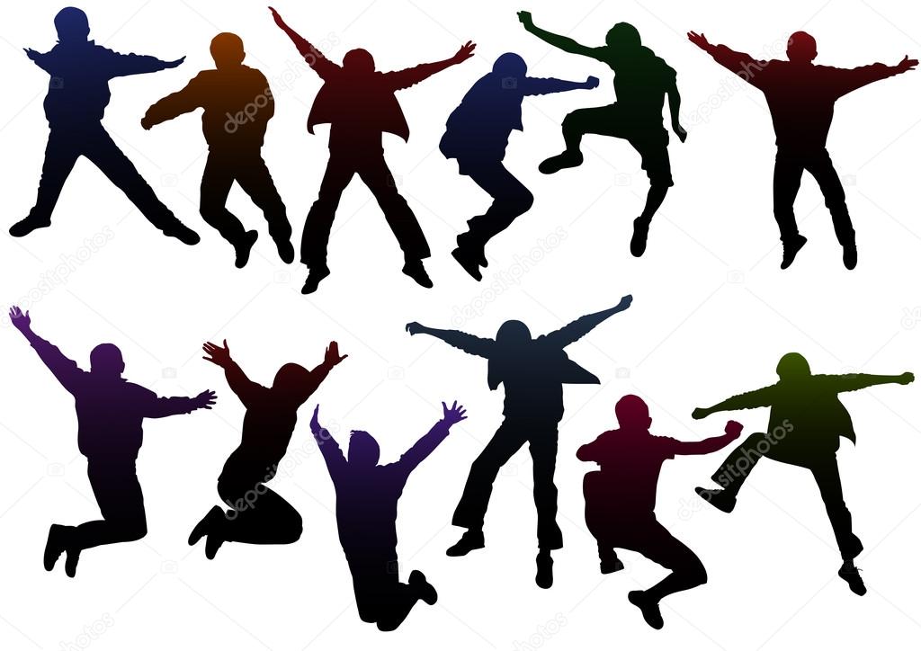 Jumping boy silhouettes