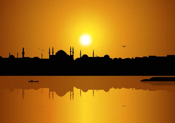 Günbatjalá nda jalá stanbul silueti — Vector de stock