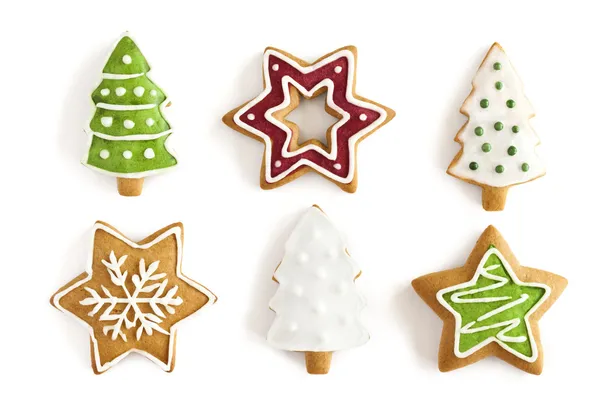 Vánoční zázvorové sušenky na izolované bílém pozadí Stock Fotografie