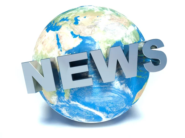 wereld nieuws concept. aarde wereldbol met woord nieuws — Stockfoto ...