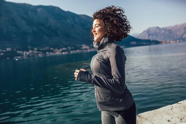 Running Woman Female Runner Jogging Outdoor Workout Beach — Stock Photo, Image