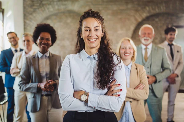 Portret Van Succesvolle Groep Zakenmensen Modern Kantoor — Stockfoto