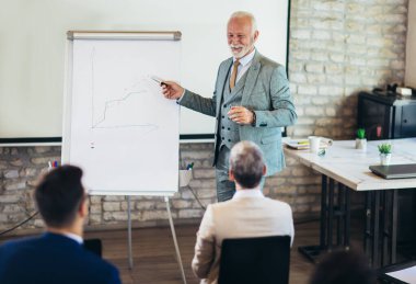 İşletme atölyesi ve sunumunda konuşmacı. Konferans odasında dinleyiciler..