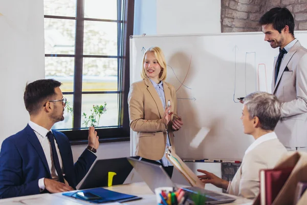 Équipe Affaires Brainstorming Sur Les Nouvelles Idées Sur Tableau Blanc — Photo