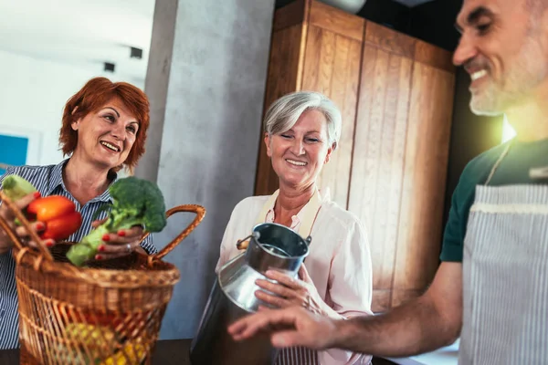 Happy Mature Middle Aged Woman Brings Fresh Vegetables Milk Country — стоковое фото