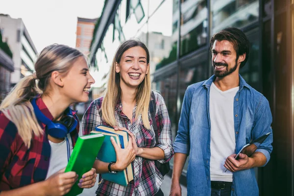 Happy University Students Walking Lecture Campus — 图库照片