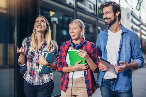 Happy University Students Walking Lecture Campus — 图库照片