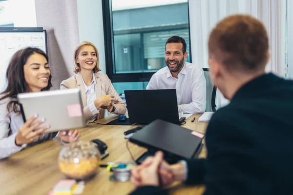 Office Colleagues Having Discussion Meeting Conference Room Group Men Women — 图库照片