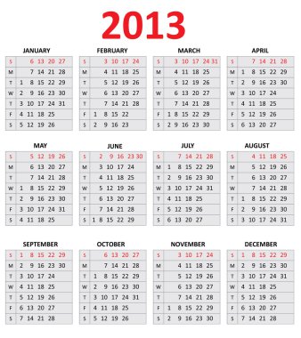 2013 basit takvim