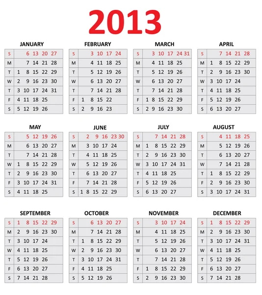 Einfacher Kalender 2013 — Stockvektor