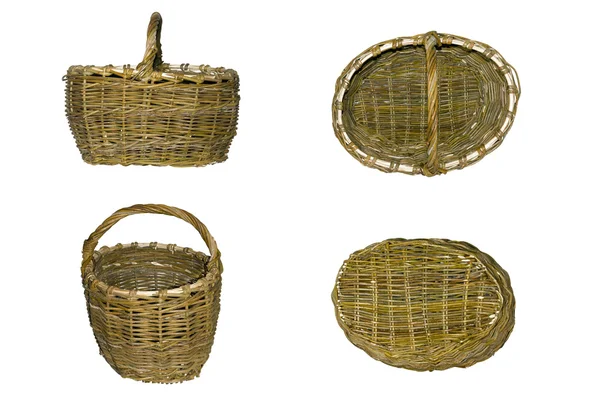 Conjunto de cestas de mimbre vacías aisladas en blanco —  Fotos de Stock