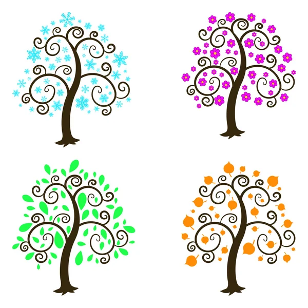 Four seasons. Illustration a white background. — Stock Vector