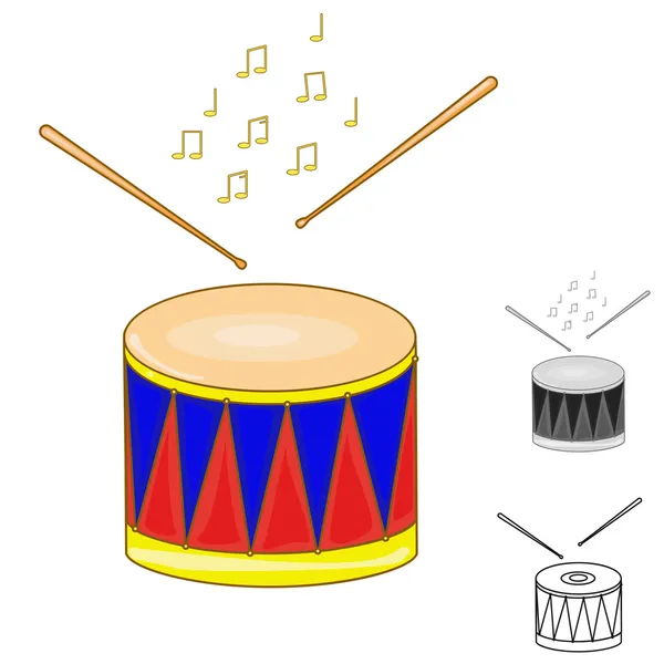 Drum and drumsticks on white isolated background. — Stock Vector