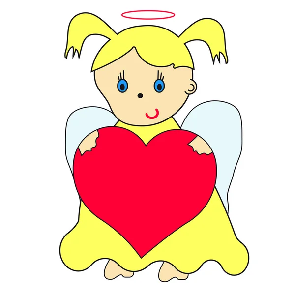 Little angel with heart and magic wand — Stock Vector