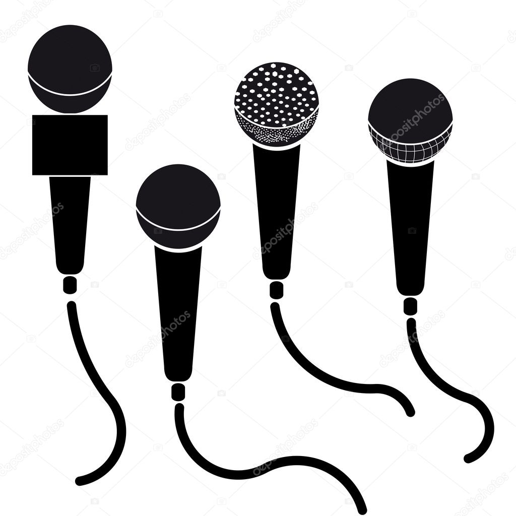 Set of microphones black silhouette vector illustration isolated on white background