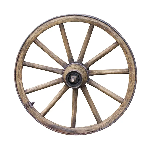 Old Wooden Wheel isolated on white background — Stock Photo, Image