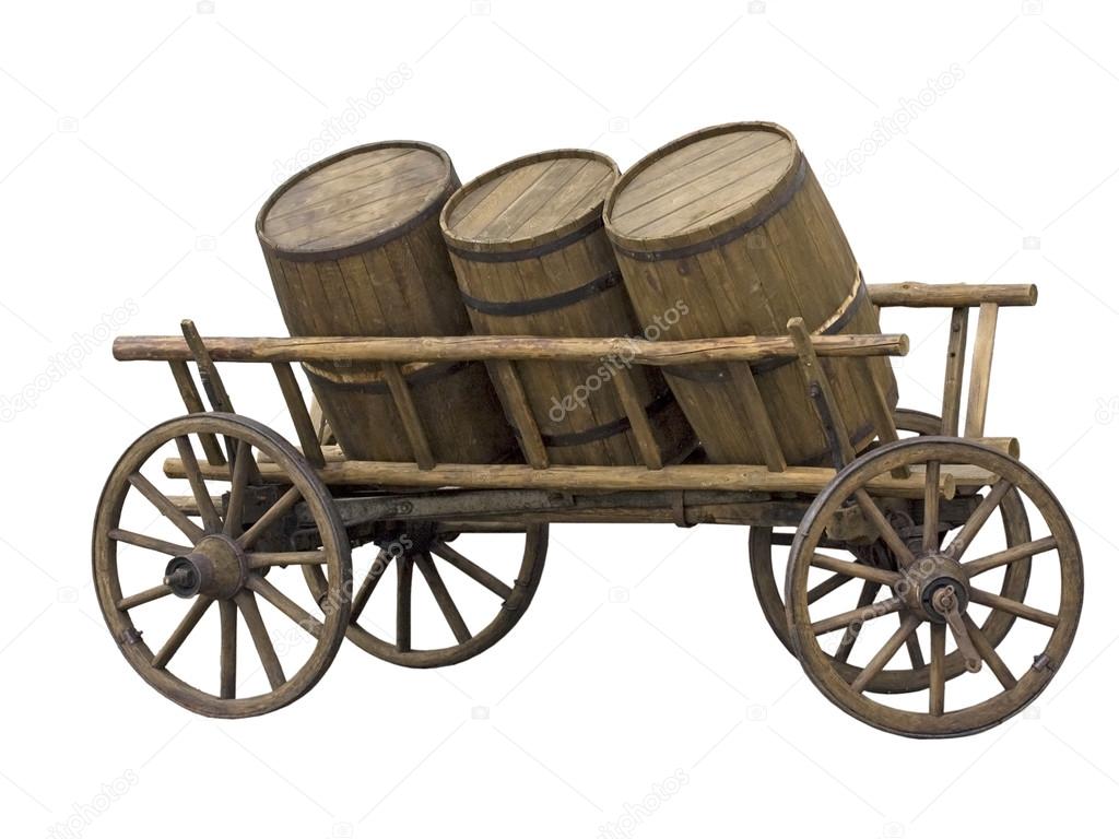 Ancien chariot à trois tonneaux pour le transport de bière ou de vin