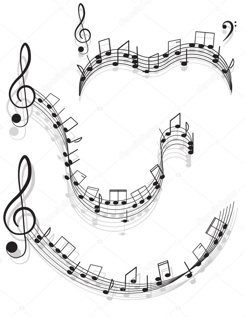 Music. Two treble clefs and notes for your design on a white background.