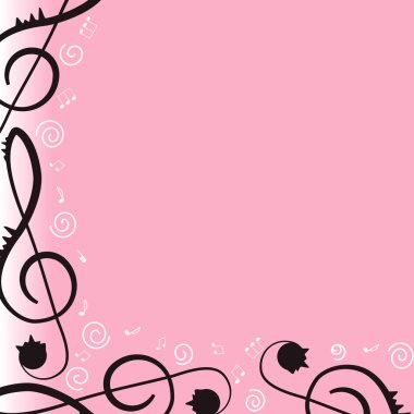 müzik. tiz nota anahtarı ve tasarımınız için notlar. pembe bir arka plan.