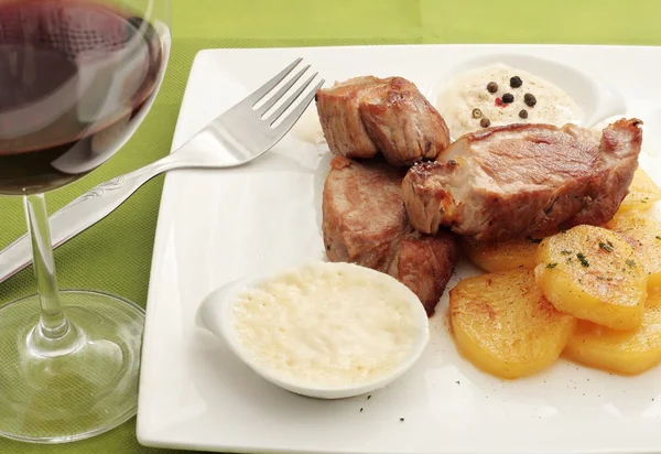 Sirloin steak in two sauces — Stock Photo, Image