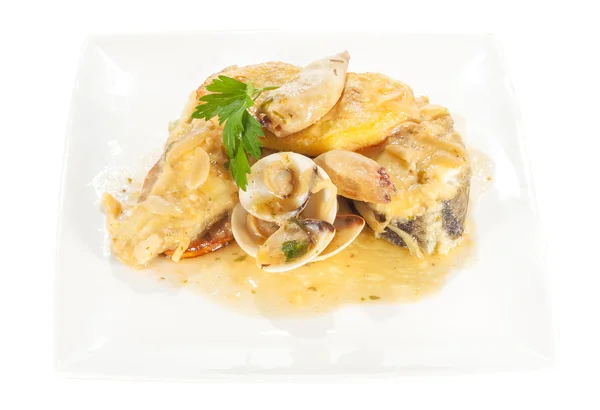 Merluzzo bianco con calamari — Foto Stock