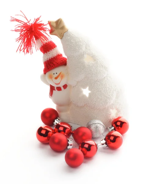 Snowman dan Baubles — Stok Foto