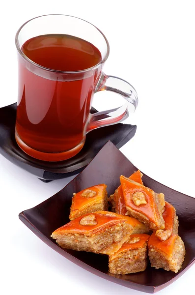 Çay ve baklava tatlılar — Stok fotoğraf