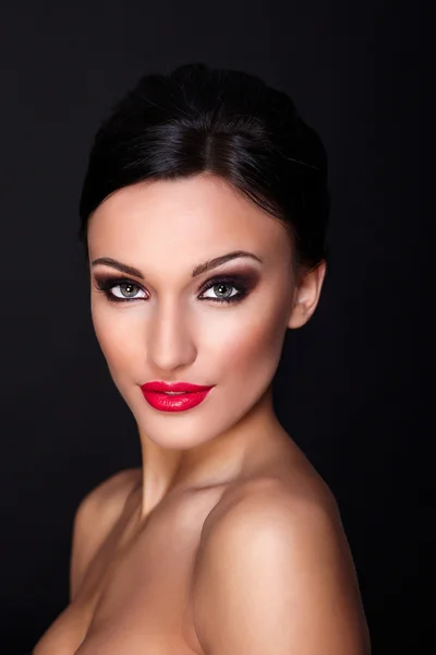 Sexy Caucasian young woman model with red lips — Stock Photo, Image