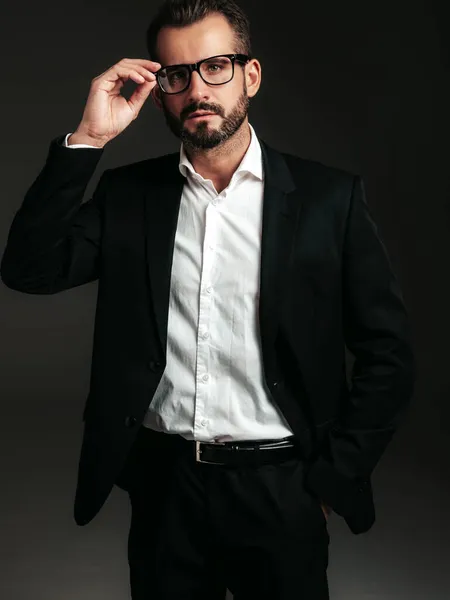 Retrato Bonito Modelo Elegante Hipster Lambersexual Confiante Homem Moderno Sexy — Fotografia de Stock