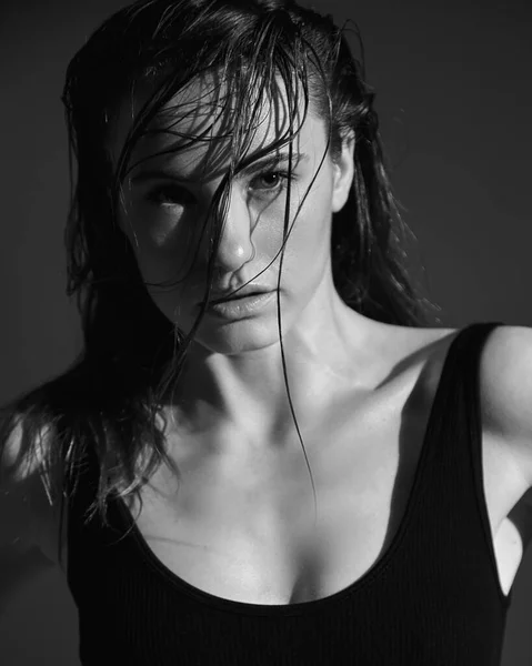 Fekete Fehér Érzéki Portré Meztelen Sportos Lányról Meztelen Szexi Gyönyörű — Stock Fotó