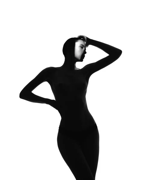 Back White Silhouette Female Nude Profile White Background Young Elegant — Stock Photo, Image