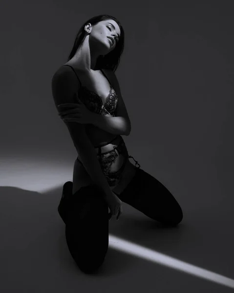 Szexi Lány Tervező Fehérnemű Készlet 2022 Cipő Magas Divat Portré — Stock Fotó