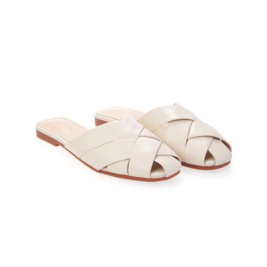 Stylish elegant trendy designer fashionable summer spring 2022 eco leather women's sandals shoes isolated