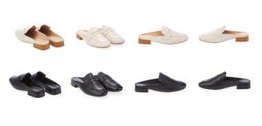 Kolaj seti şık şık moda tasarımcı moda yaz 2022 eko deri kadın ayakkabıları izole