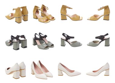 Kolaj seti şık şık moda tasarımcı moda yaz 2022 eko deri kadın ayakkabıları izole